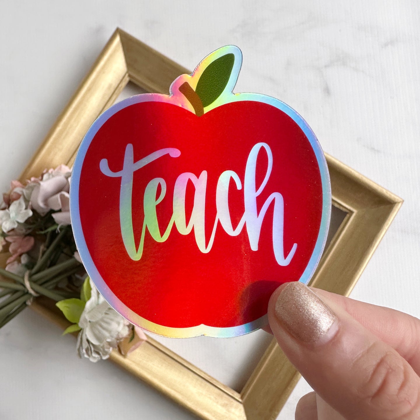 Teach Apple - Red - Holographic WATERPROOF Sticker