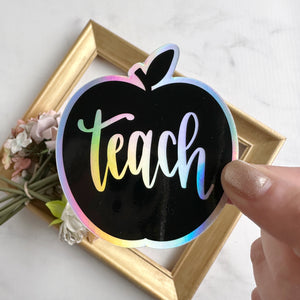 Teach Apple - Black - Holographic WATERPROOF Sticker