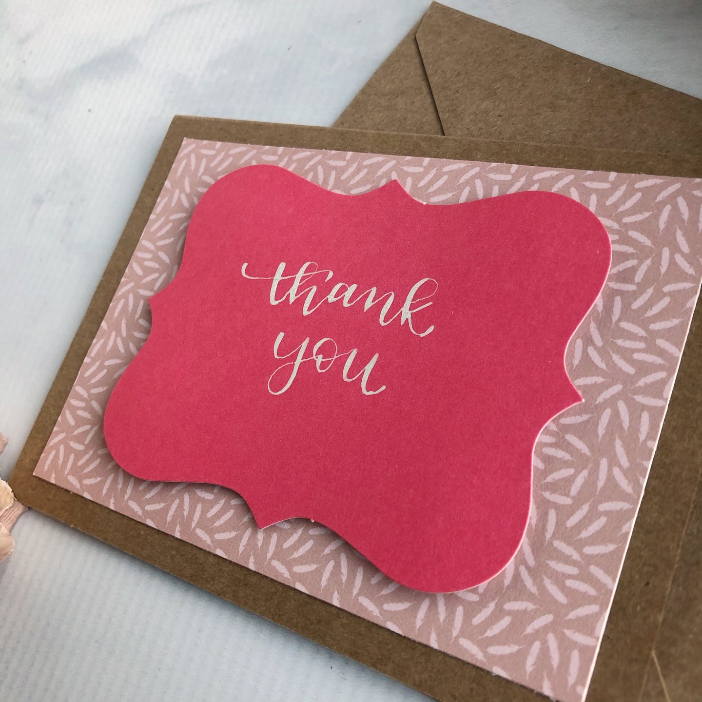 Thank You Card - Mauve Feathers (Dark Pink)