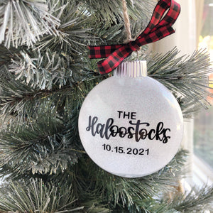 Custom The "Last Names" Holiday Glitter Ornament - Made to Order