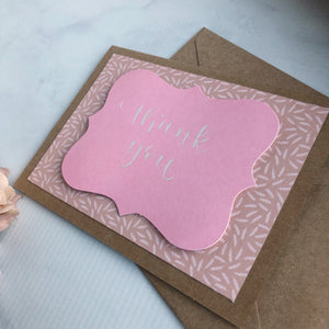 Thank You Card - Mauve Feathers (Light Pink)
